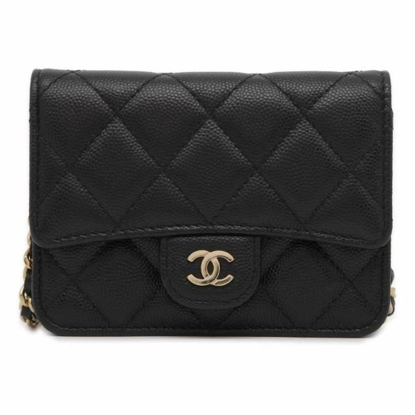 シャネル チェーンショルダーバッグ ココマーク マトラッセ キャビアスキン AP2727 CHANEL ポシェット 黒