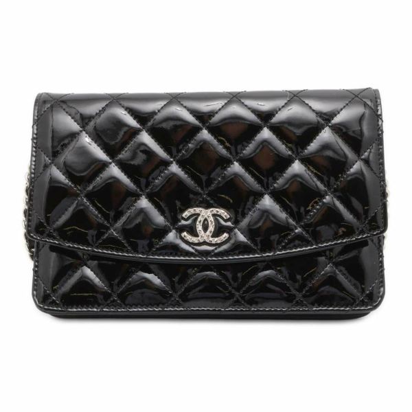 シャネル チェーンウォレット ブリリアント マトラッセ パテント ココマーク 長財布 A48692 CHANEL 財布 黒