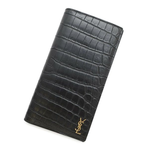 サンローランパリ 長財布 タイニーカサンドラ コンチネンタルウォレット クロコ型押しレザー 607746 黒