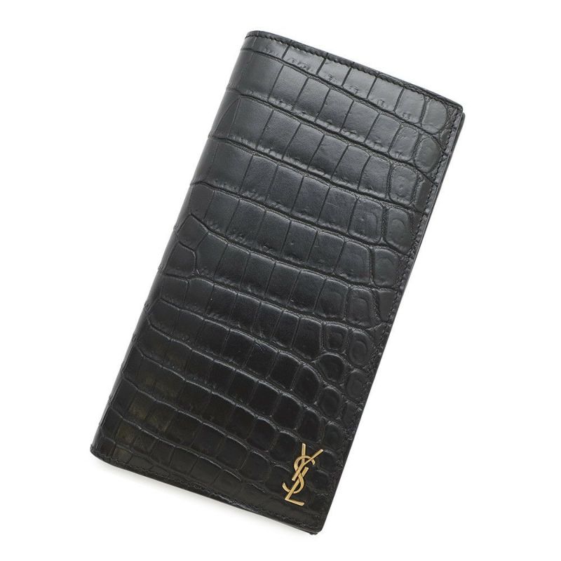 サンローランパリ 長財布 タイニーカサンドラ コンチネンタルウォレット クロコ型押しレザー 607746 黒