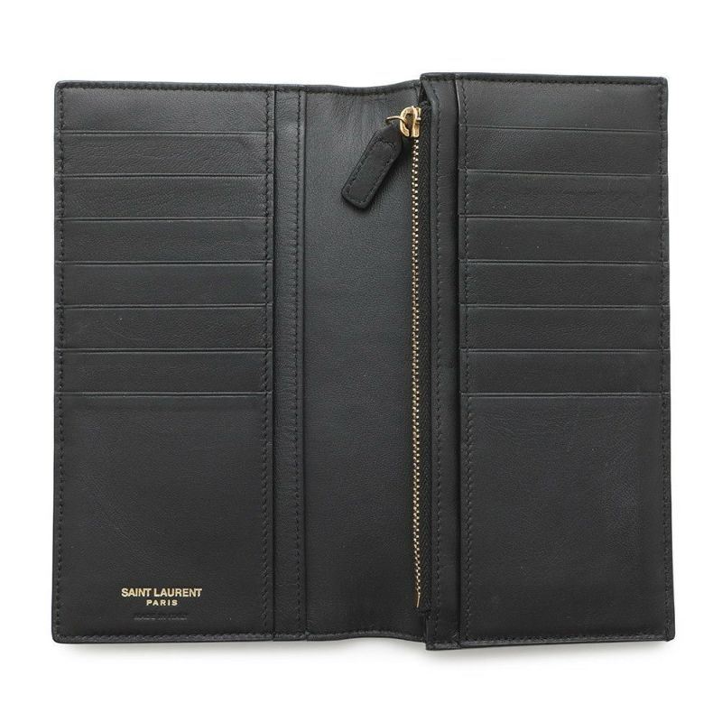サンローランパリ 長財布 タイニーカサンドラ コンチネンタルウォレット クロコ型押しレザー 607746 黒
