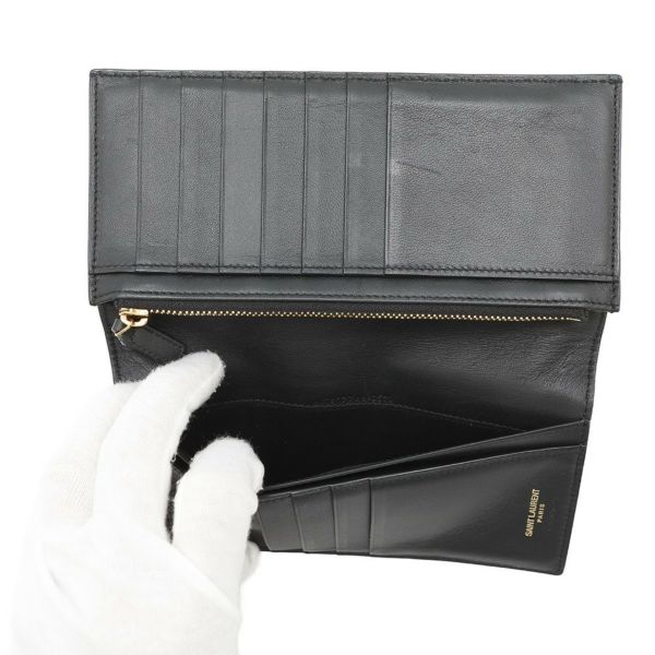 サンローランパリ 長財布 タイニーカサンドラ コンチネンタルウォレット クロコ型押しレザー 607746 黒