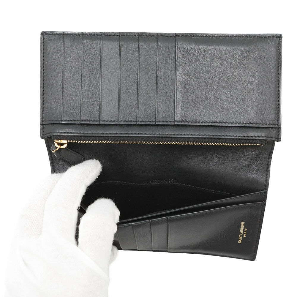 サンローランパリ 長財布 タイニーカサンドラ コンチネンタルウォレット クロコ型押しレザー 607746 黒