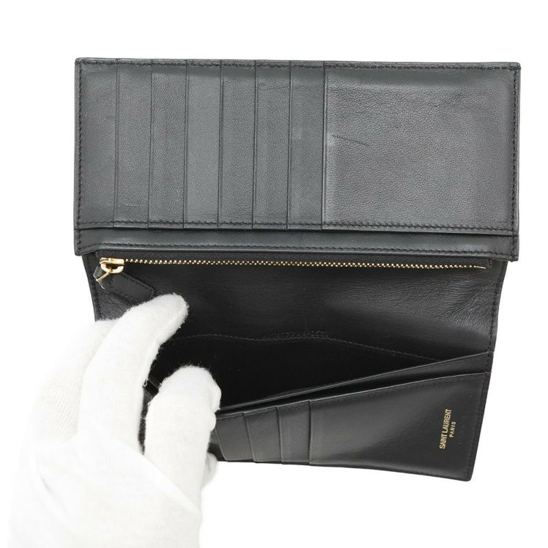 サンローランパリ 長財布 タイニーカサンドラ コンチネンタルウォレット クロコ型押しレザー 607746 黒