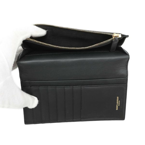 サンローランパリ 長財布 タイニーカサンドラ コンチネンタルウォレット クロコ型押しレザー 607746 黒