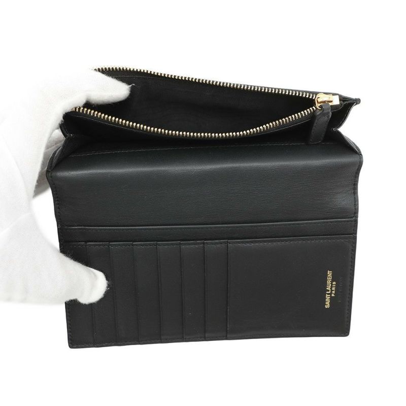 サンローランパリ 長財布 タイニーカサンドラ コンチネンタルウォレット クロコ型押しレザー 607746 黒