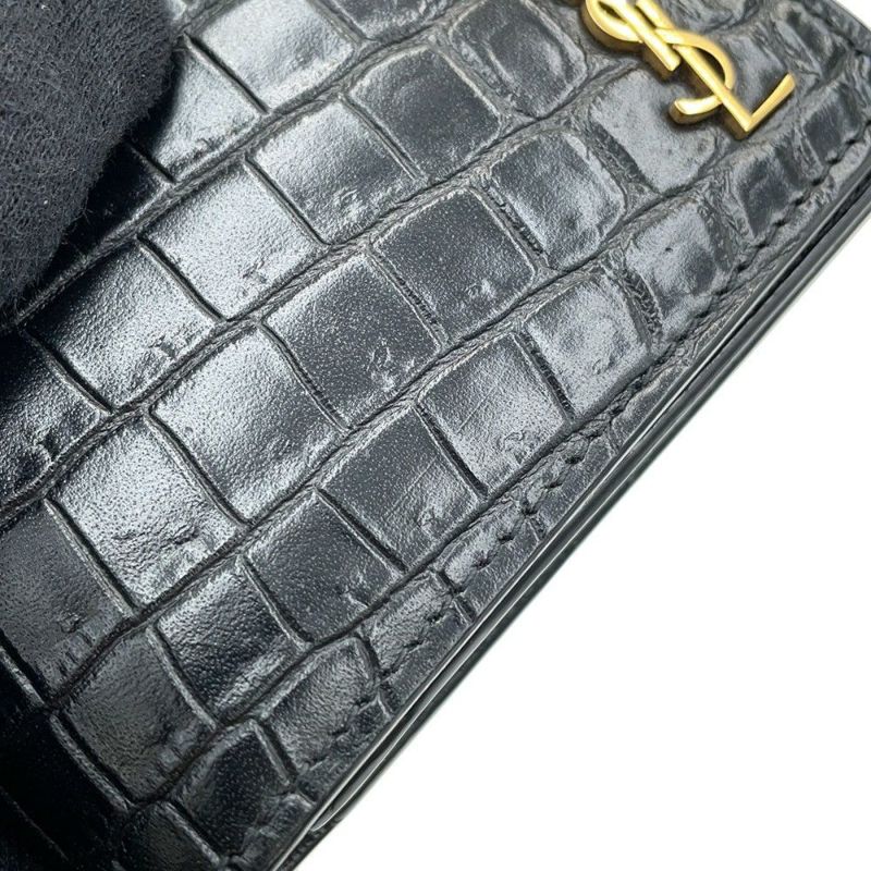 サンローランパリ 長財布 タイニーカサンドラ コンチネンタルウォレット クロコ型押しレザー 607746 黒