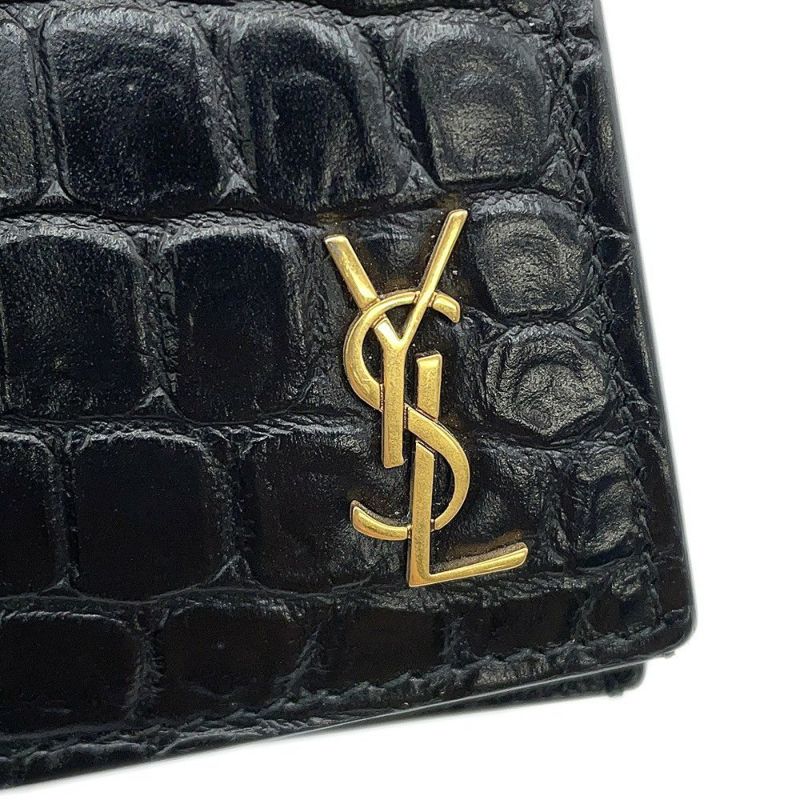 サンローランパリ 長財布 タイニーカサンドラ コンチネンタルウォレット クロコ型押しレザー 607746 黒