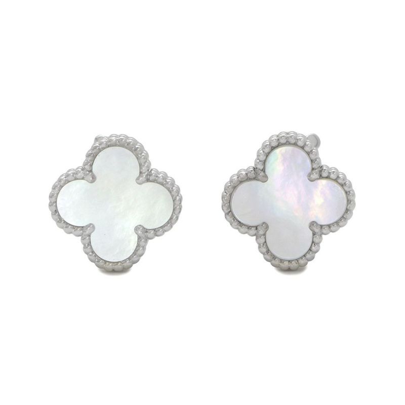 ヴァンクリーフ&アーペル ピアス ヴィンテージ アルハンブラ イヤリング マザーオブパール K18WGホワイトゴールド VCARF48600