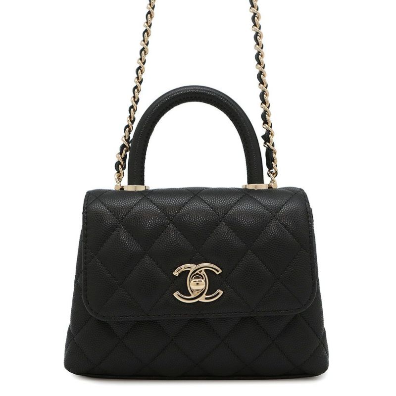 シャネル ハンドバッグ マトラッセ ココハンドル ミニミニ キャビアスキン AP4244 2wayチェーンショルダーバッグ 黒