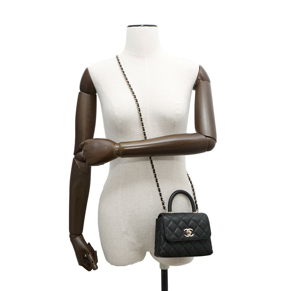 シャネル ハンドバッグ マトラッセ ココハンドル ミニミニ キャビアスキン AP4244 2wayチェーンショルダーバッグ 黒