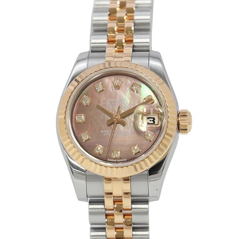 ロレックス デイトジャスト SS/K18PG エバーローズゴールド 179171NG ブラックシェル文字盤 10PD