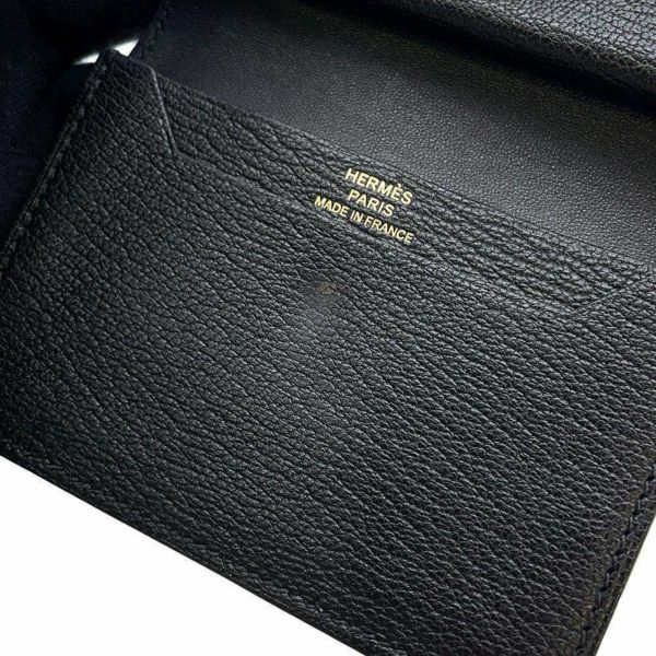エルメス カードケース ベアン ミニ ブラック/ピンクゴールド金具 シェブルミゾル Z刻印 財布 黒