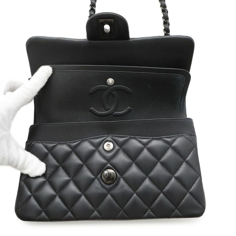 シャネル チェーンショルダーバッグ マトラッセ23 ココマーク ダブルチェーン ラムスキン A01113 CHANEL バッグ 黒