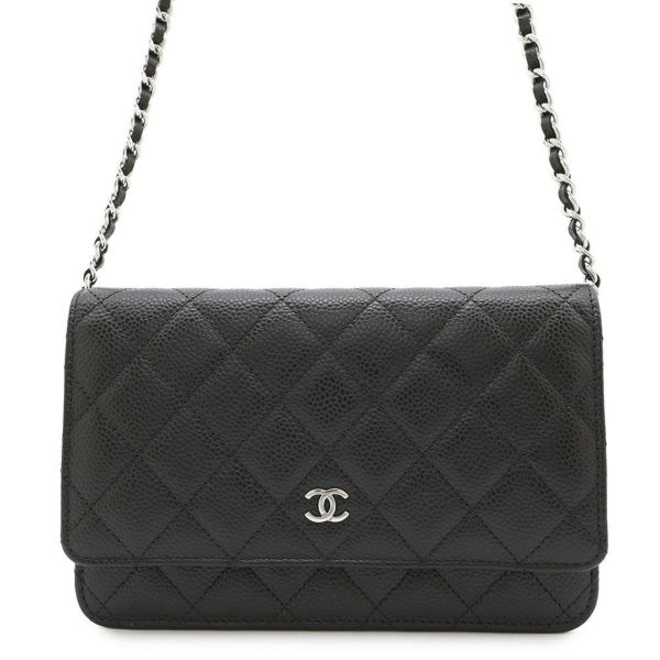 シャネル チェーンウォレット マトラッセ ココマーク キャビアスキン A33814 CHANEL 財布 黒