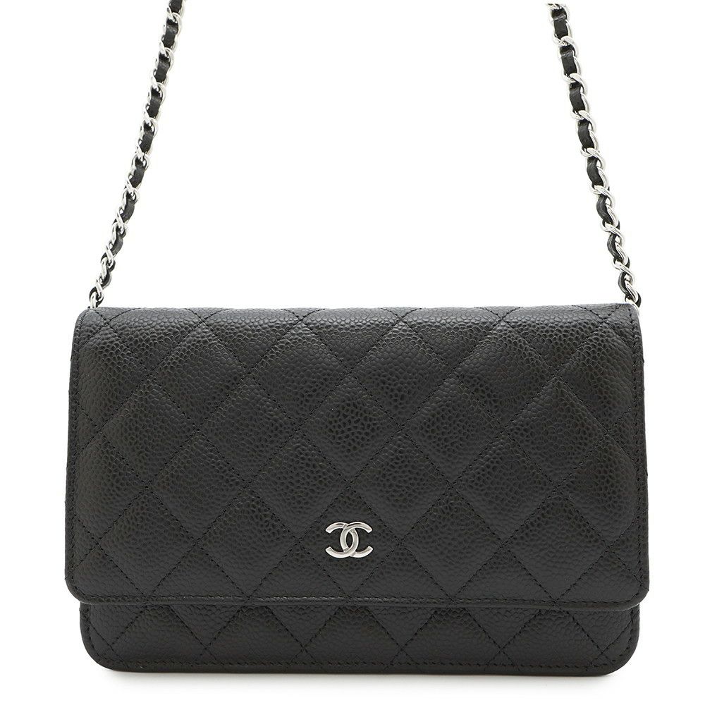 シャネル チェーンウォレット マトラッセ ココマーク キャビアスキン A33814 CHANEL 財布 黒