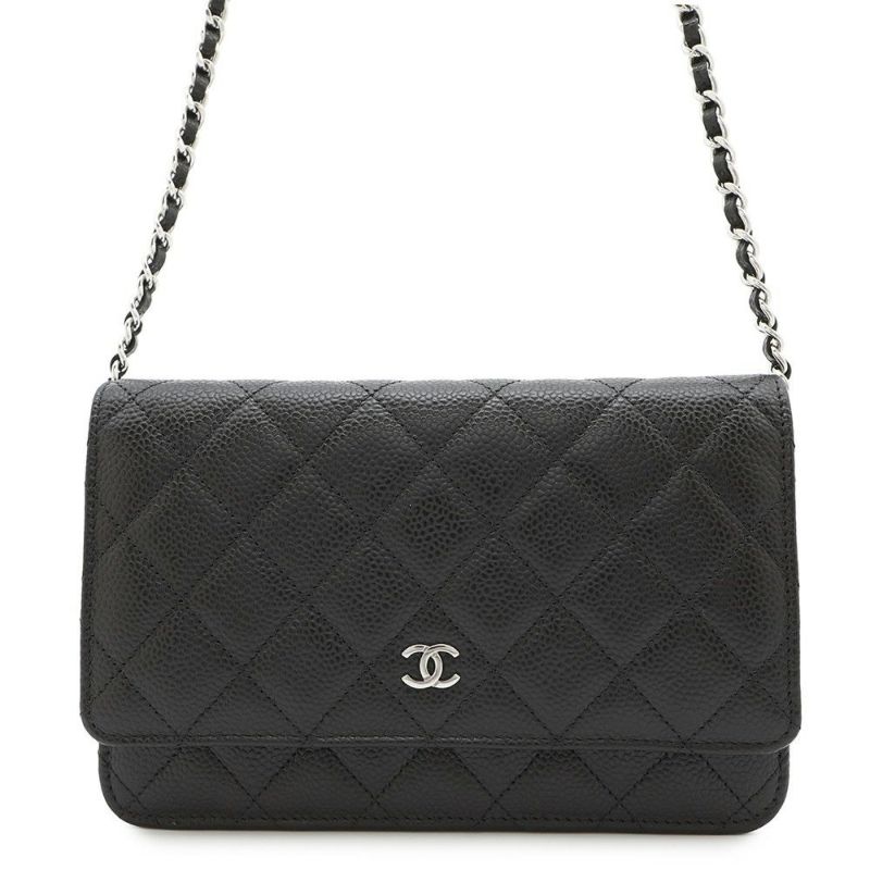 シャネル チェーンウォレット マトラッセ ココマーク キャビアスキン A33814 CHANEL 財布 黒