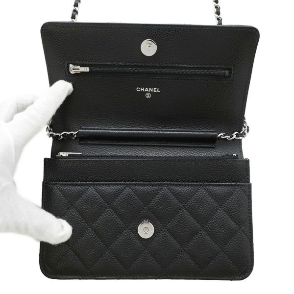シャネル チェーンウォレット マトラッセ ココマーク キャビアスキン A33814 CHANEL 財布 黒