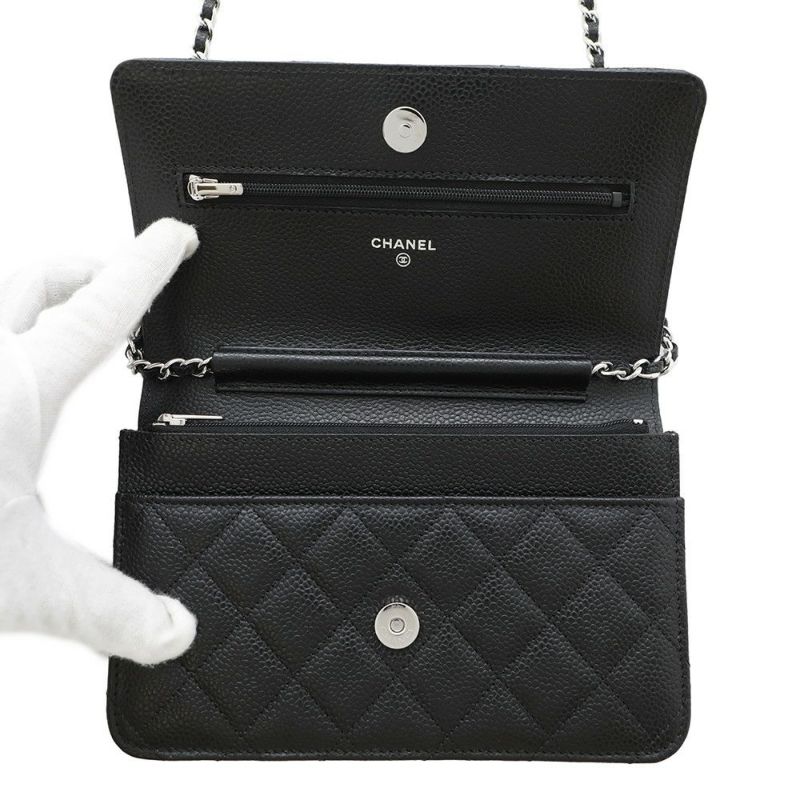 シャネル チェーンウォレット マトラッセ ココマーク キャビアスキン A33814 CHANEL 財布 黒