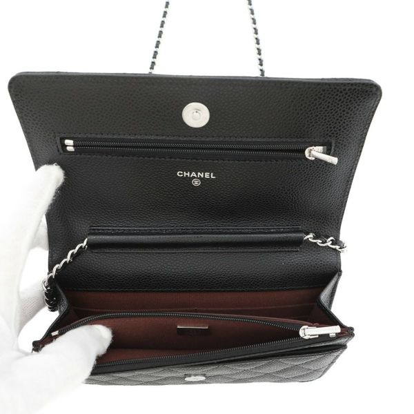 シャネル チェーンウォレット マトラッセ ココマーク キャビアスキン A33814 CHANEL 財布 黒