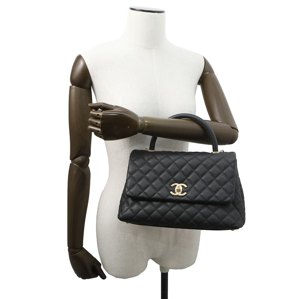 シャネル ハンドバッグ マトラッセ ココマーク ハンドル フラップ キャビアスキン A92991 黒