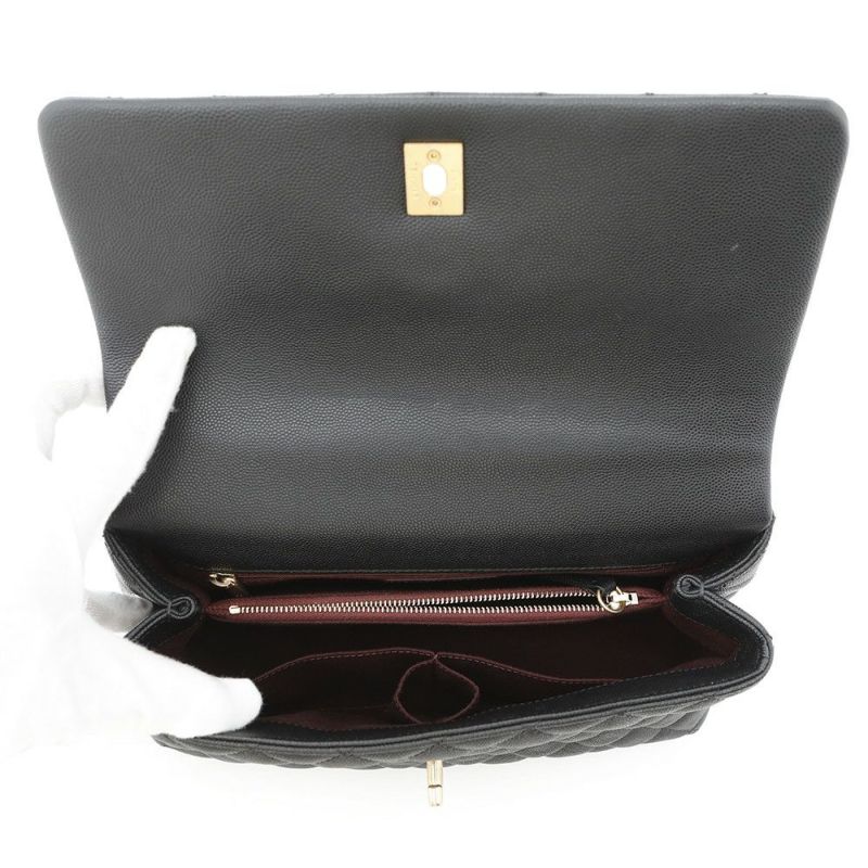 シャネル ハンドバッグ マトラッセ ココマーク ハンドル フラップ キャビアスキン A92991 黒