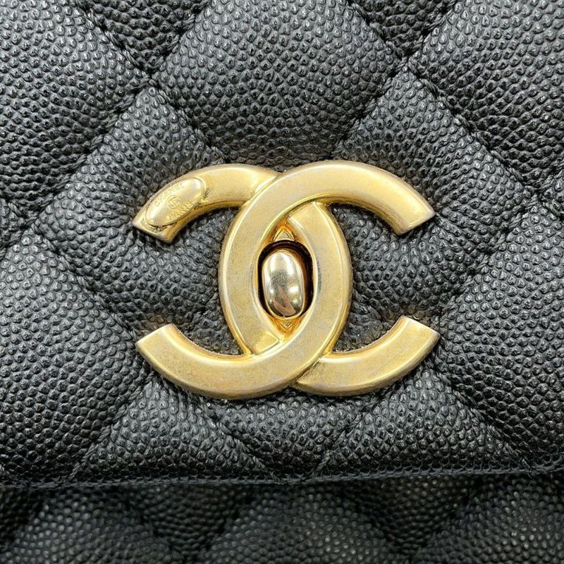 シャネル ハンドバッグ マトラッセ ココマーク ハンドル フラップ キャビアスキン A92991 黒