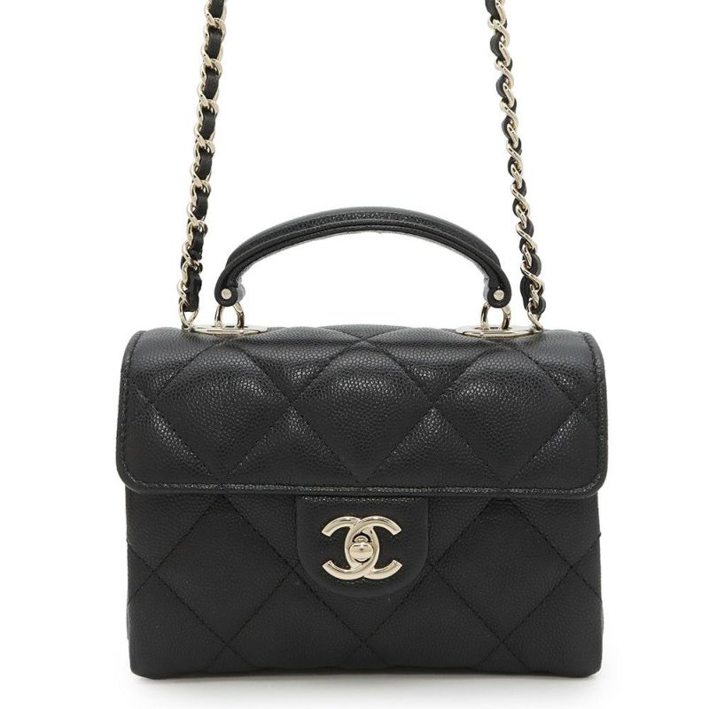 シャネル ハンドバッグ マトラッセ ココマーク トップハンドル ミニ クラッチバッグ キャビアスキン AP4569 2way 黒