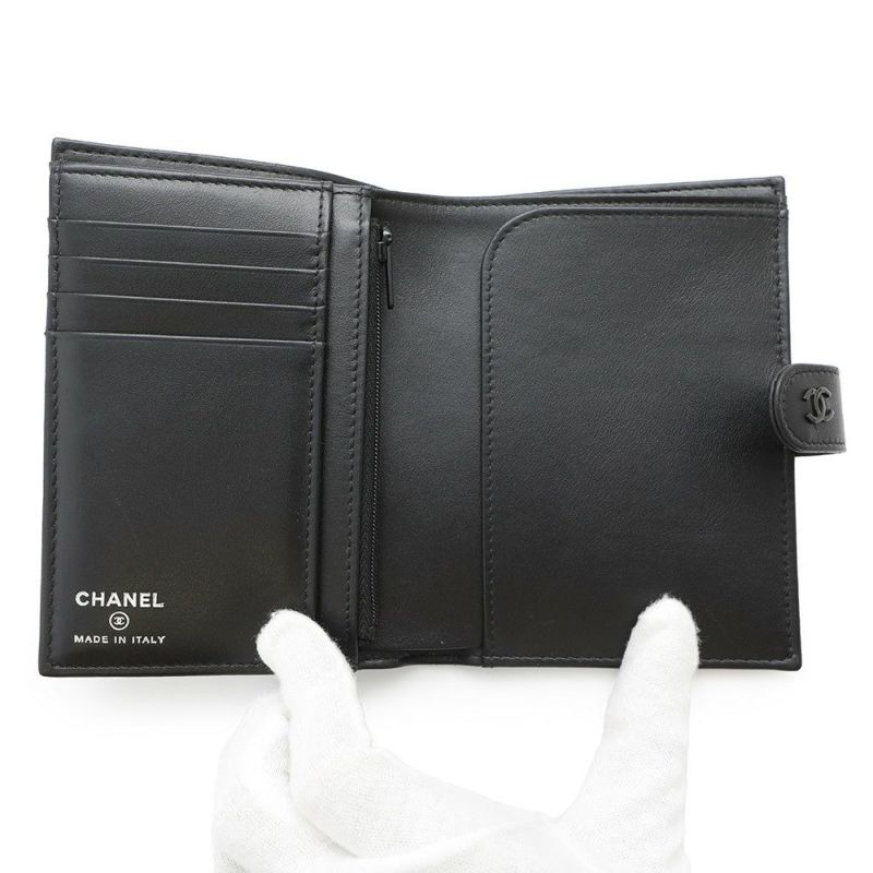シャネル パスポートケース マトラッセ ココマーク カーフレザー AP3824 CHANEL 黒
