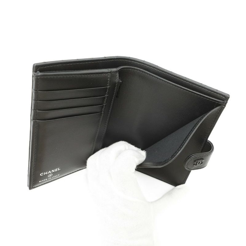 シャネル パスポートケース マトラッセ ココマーク カーフレザー AP3824 CHANEL 黒