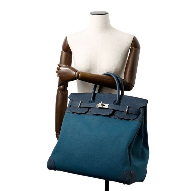 エルメス ハンドバッグ オータクロア40 ヴェールボスフォール/ブルー/シルバー金具 トワルミリタリー/エバーカラー K刻印