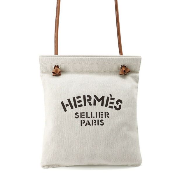 エルメス ショルダーバッグ サック アリーヌMM エクリュ/フォーヴ/シルバー金具 トワルシェブロン/バレニア B刻印