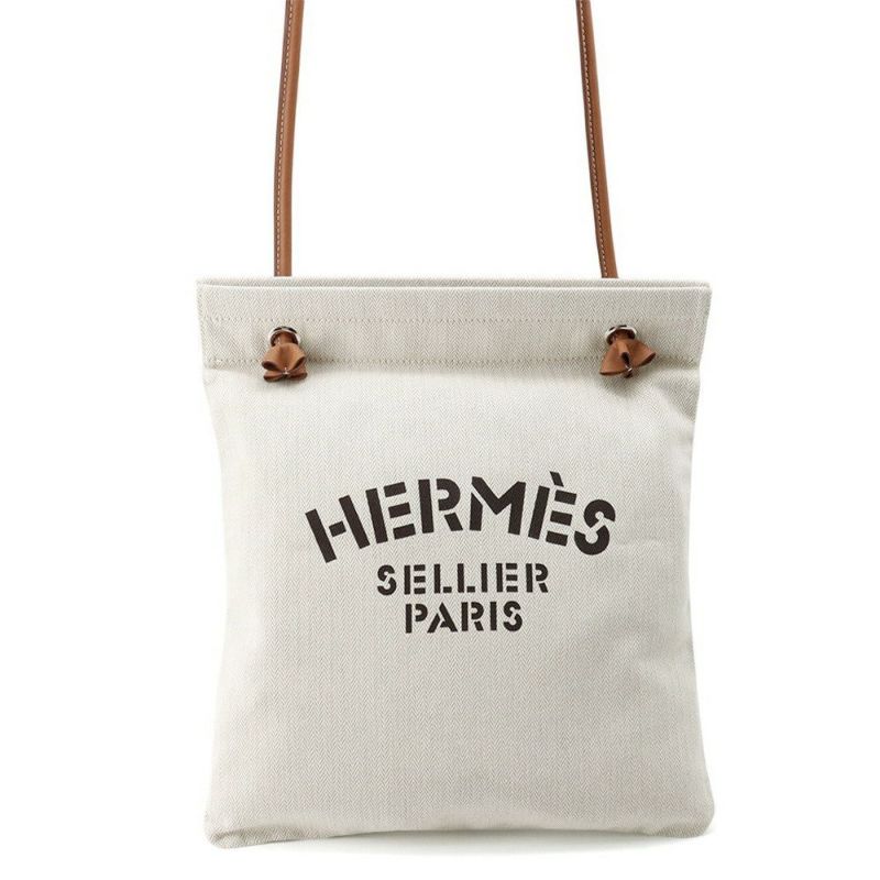 エルメス ショルダーバッグ サック アリーヌMM エクリュ/フォーヴ/シルバー金具 トワルシェブロン/バレニア B刻印