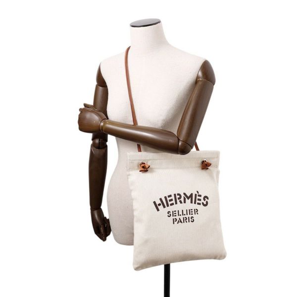 エルメス ショルダーバッグ サック アリーヌMM エクリュ/フォーヴ/シルバー金具 トワルシェブロン/バレニア B刻印