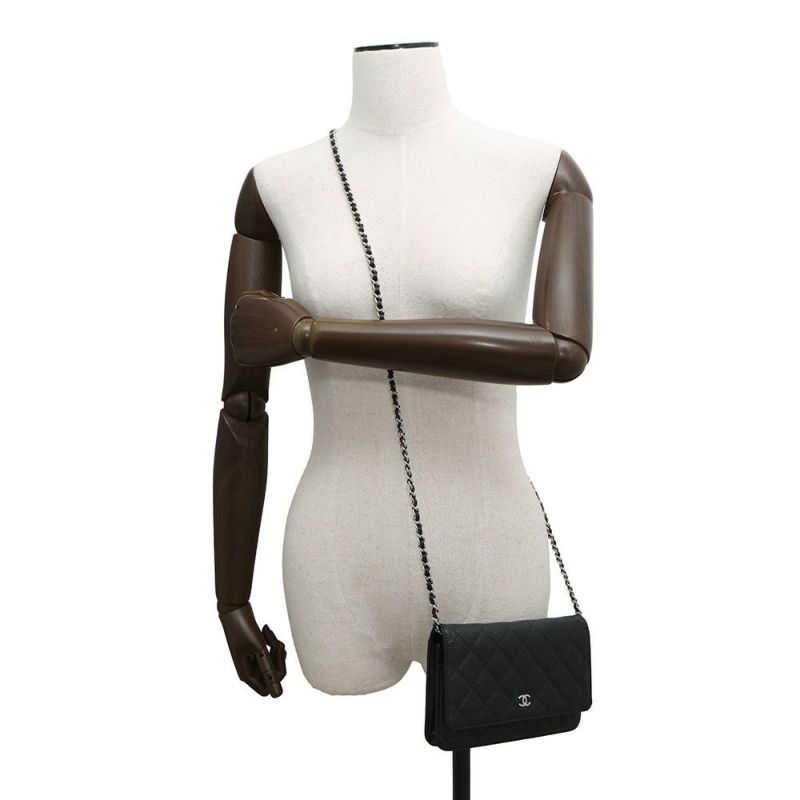 シャネル チェーンウォレット クラシック マトラッセ ココマーク キャビアスキン AP0250 CHANEL 財布 黒
