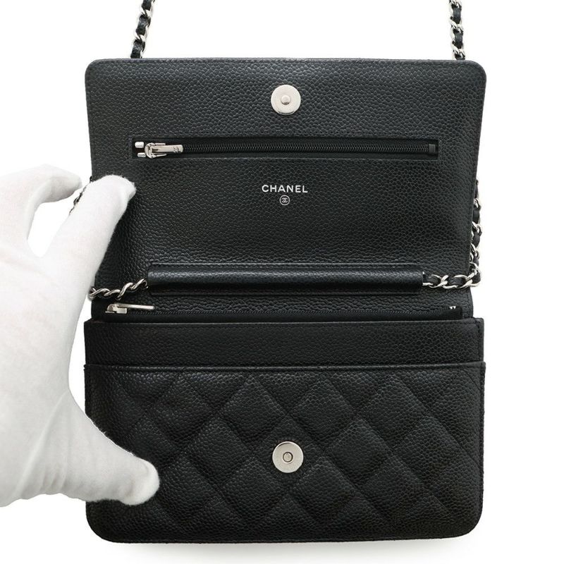 シャネル チェーンウォレット クラシック マトラッセ ココマーク キャビアスキン AP0250 CHANEL 財布 黒