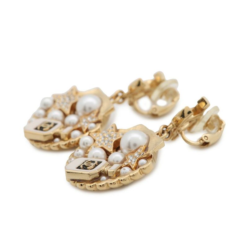 シャネル イヤリング ココマーク 貝殻モチーフ フェイクパール ラインストーン C25 C ABF071 CHANEL アクセサリー