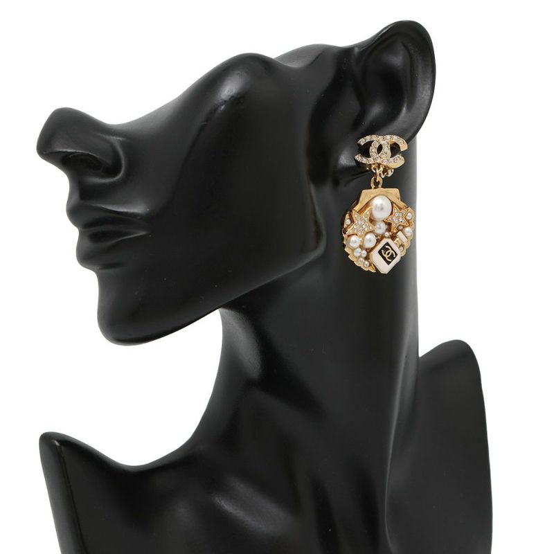 シャネル イヤリング ココマーク 貝殻モチーフ フェイクパール ラインストーン C25 C ABF071 CHANEL アクセサリー