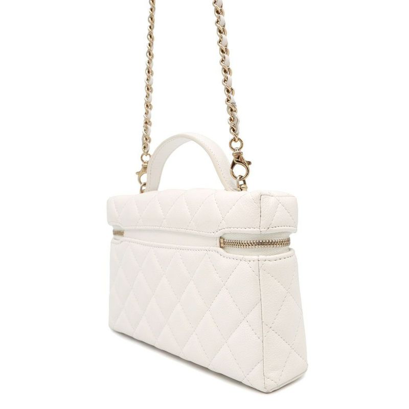 シャネル ハンドバッグ マトラッセ ココマーク バニティケース キャビアスキン AP4404 CHANEL 白 2way ヴァニティ