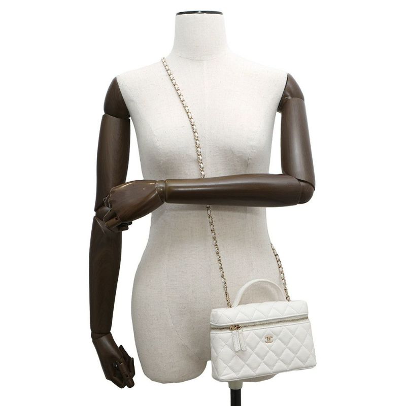 シャネル ハンドバッグ マトラッセ ココマーク バニティケース キャビアスキン AP4404 CHANEL 白 2way ヴァニティ