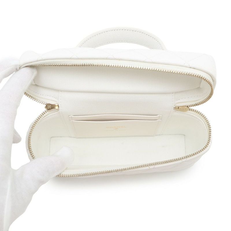 シャネル ハンドバッグ マトラッセ ココマーク バニティケース キャビアスキン AP4404 CHANEL 白 2way ヴァニティ