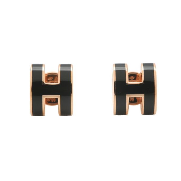 エルメス ピアス ミニ・ポップアッシュ ブラック/ピンクゴールド金具 Hモチーフ HERMES Pop H ポップH 黒