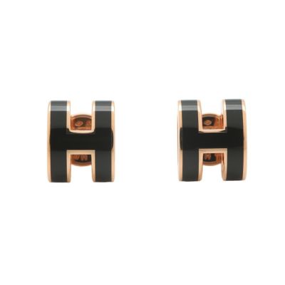 HERMES エルメス ピアス ミニ ポップアッシュ H型 黒 (ブラック