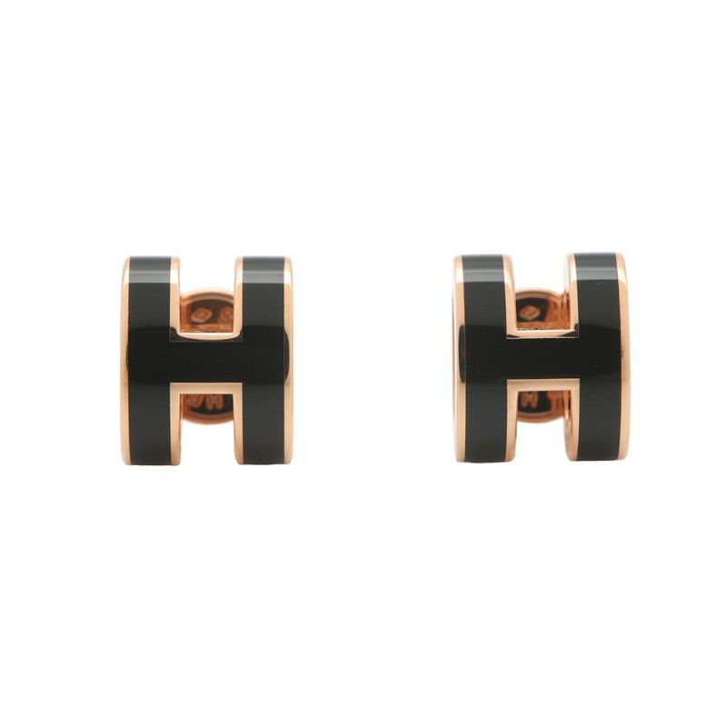 エルメス ピアス ミニ・ポップアッシュ ブラック/ピンクゴールド金具 Hモチーフ HERMES Pop H ポップH 黒