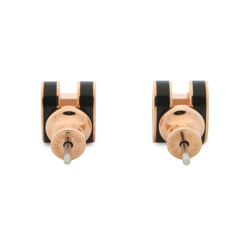 エルメス ピアス ミニ・ポップアッシュ ブラック/ピンクゴールド金具 Hモチーフ HERMES Pop H ポップH 黒