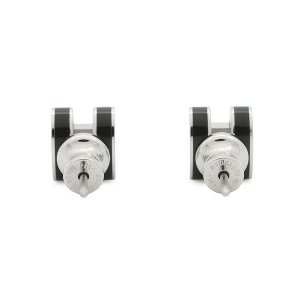 エルメス ピアス ミニ・ポップアッシュ ブラック/シルバー金具 Hモチーフ HERMES Pop H ポップH 黒