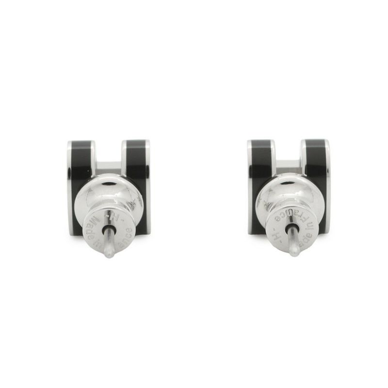 エルメス ピアス ミニ・ポップアッシュ ブラック/シルバー金具 Hモチーフ HERMES Pop H ポップH 黒