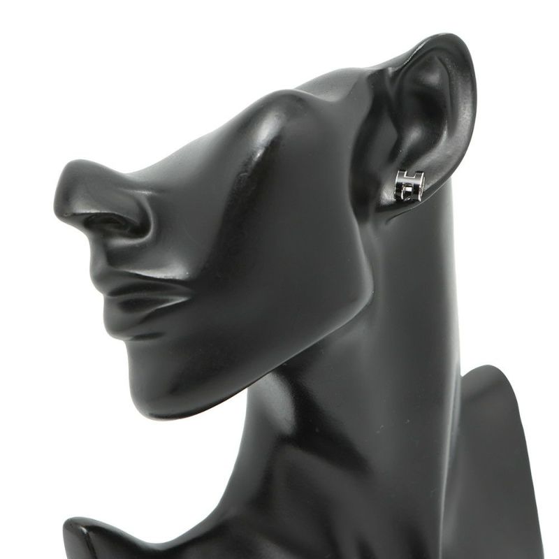 エルメス ピアス ミニ・ポップアッシュ ブラック/シルバー金具 Hモチーフ HERMES Pop H ポップH 黒