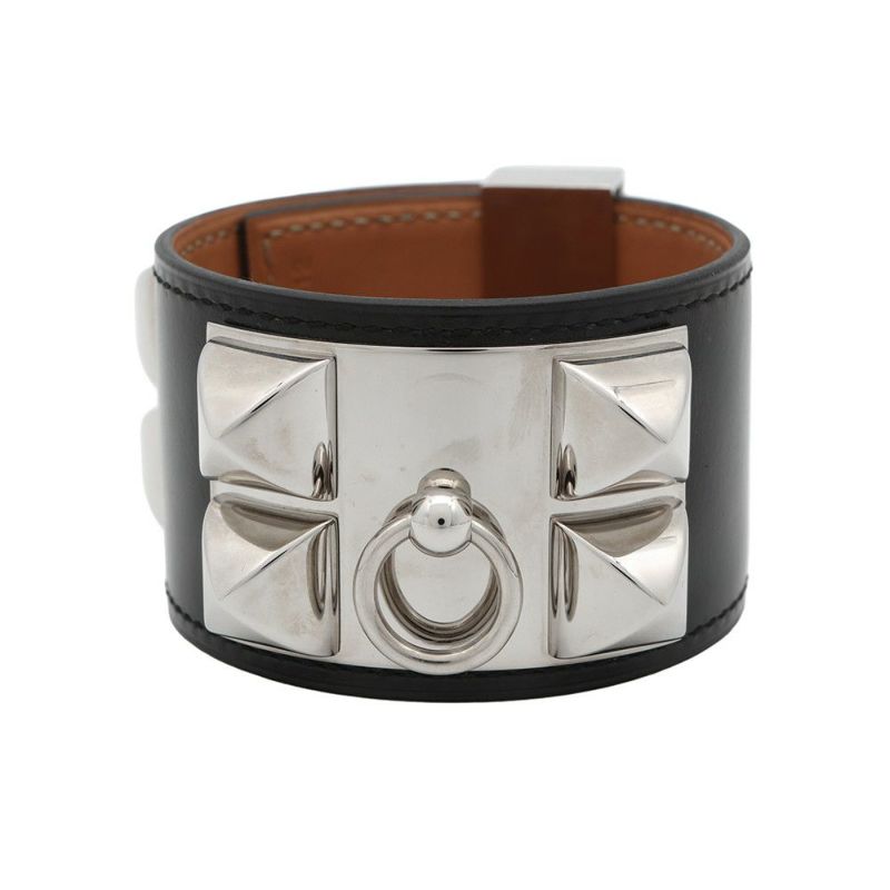 エルメス ブレスレット コリエドシアン ブラック/シルバー金具 ボックスカーフ A刻印 サイズS HERMES 黒