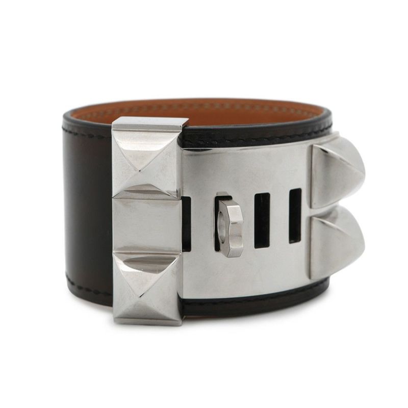 エルメス ブレスレット コリエドシアン ブラック/シルバー金具 ボックスカーフ A刻印 サイズS HERMES 黒